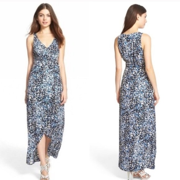 LEITH blue-black maxi length wrap sleeveless dress. MED - Picture 1 of 9